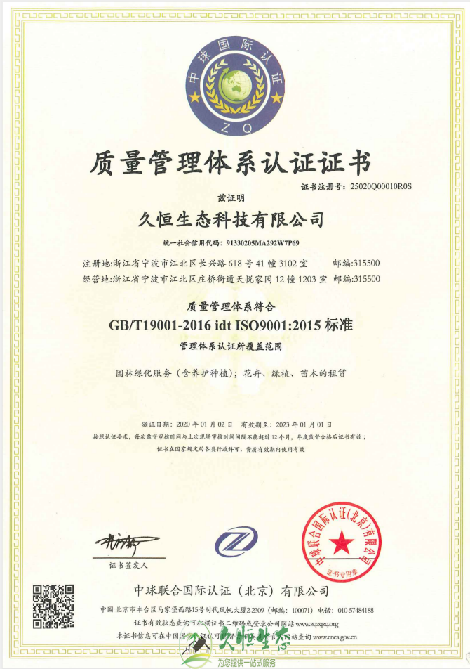 拱墅质量管理体系ISO9001证书